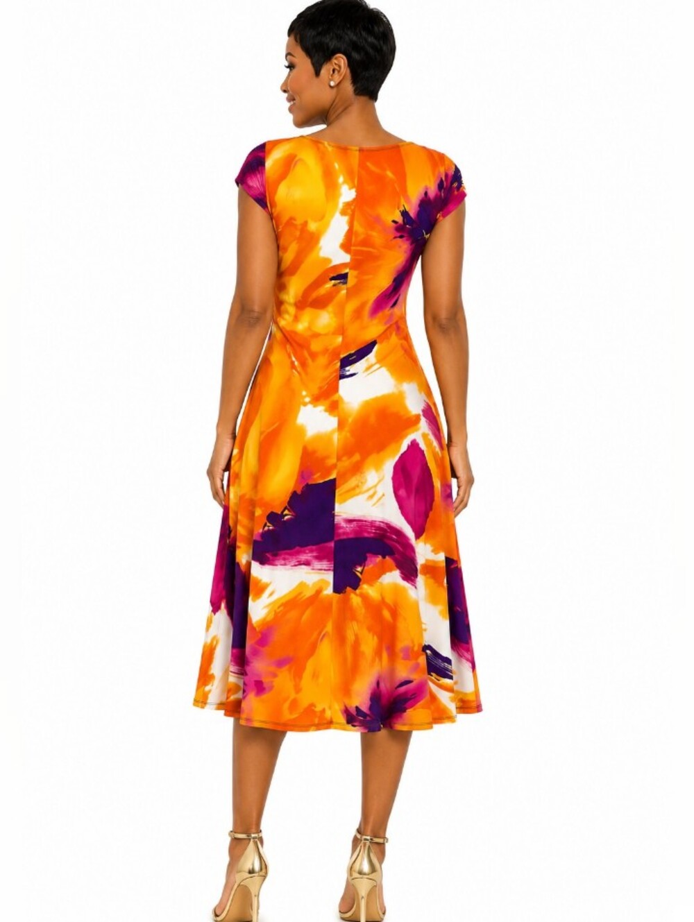 Enfocus Studio Orange & Magenta Abstract Midi Dress SIZE 10 - Picture 3 of 9